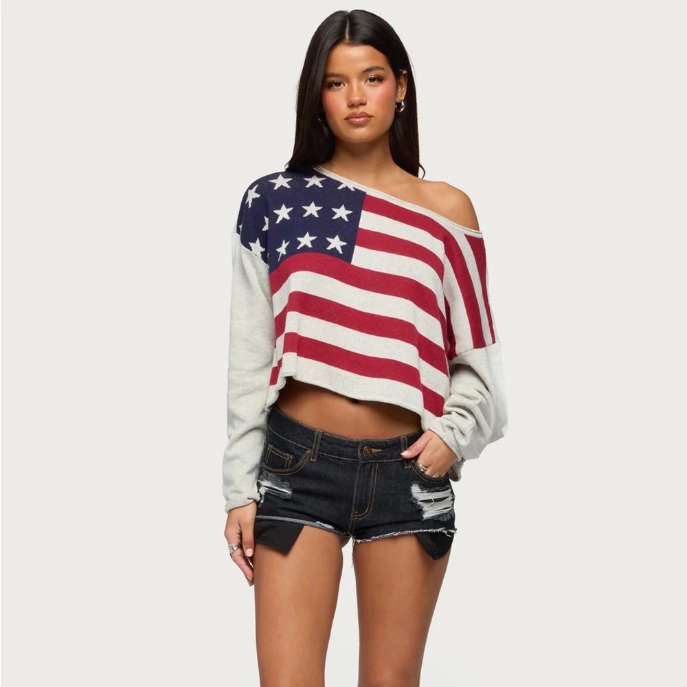 Edikted American Flag Knit Pullover Sweater